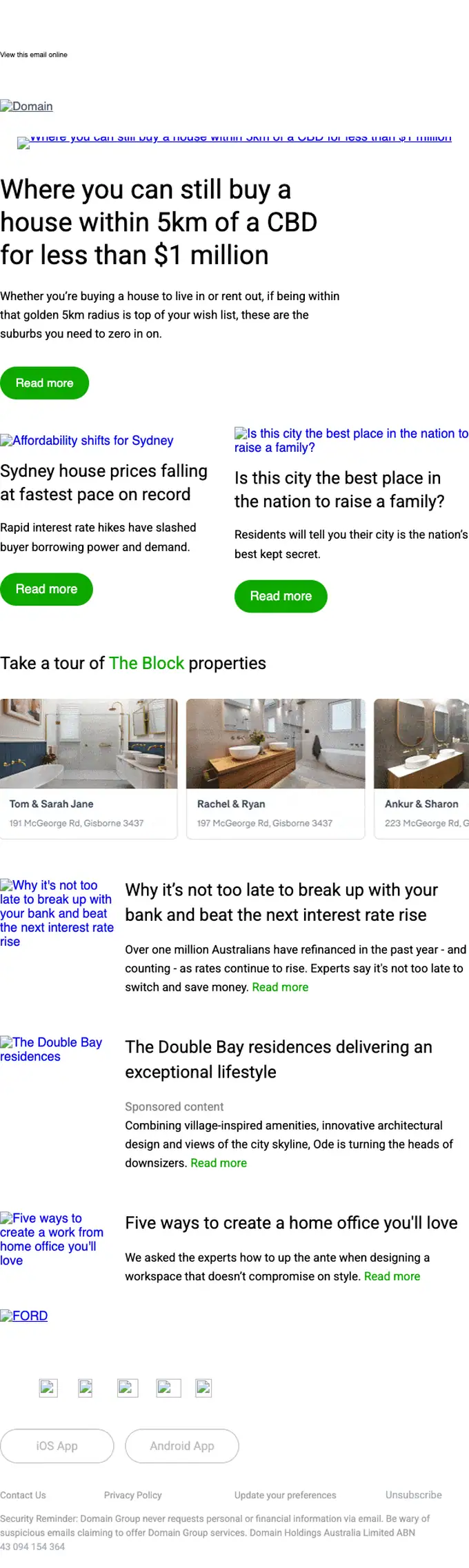 Domain newsletter email, full length