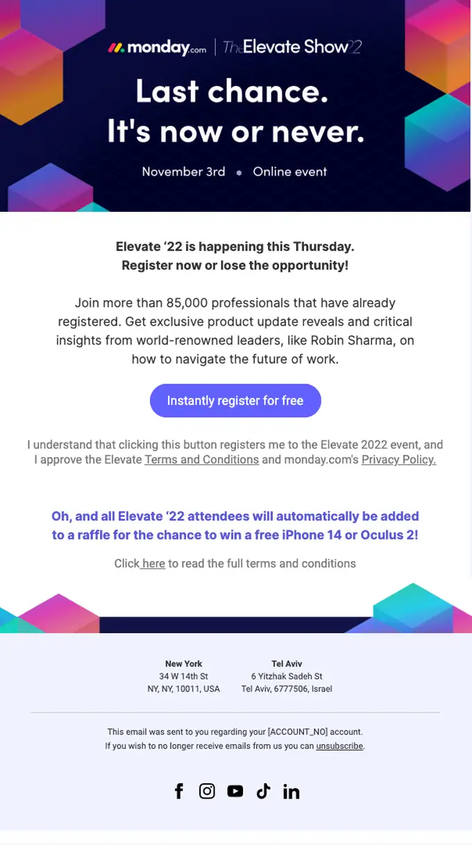 monday.com event invite email, full length