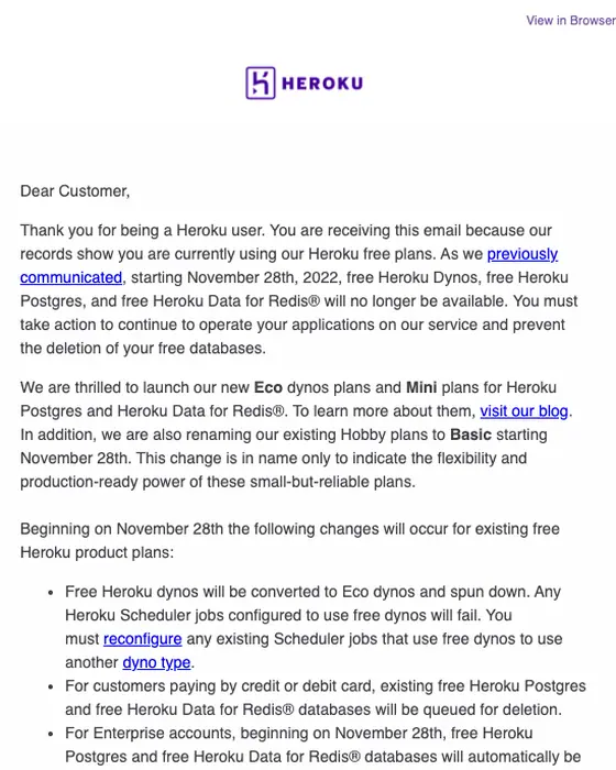 Heroku expiration notice email