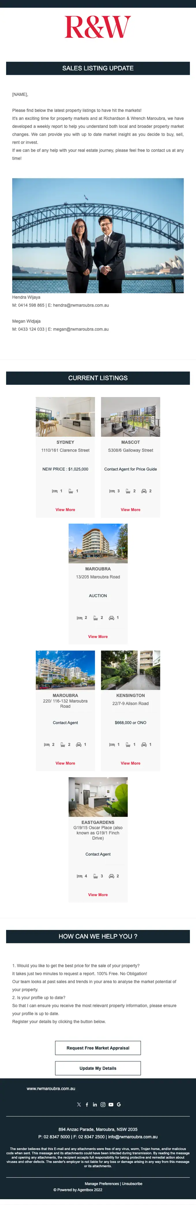 Richardson & Wrench Maroubra newsletter email, full length