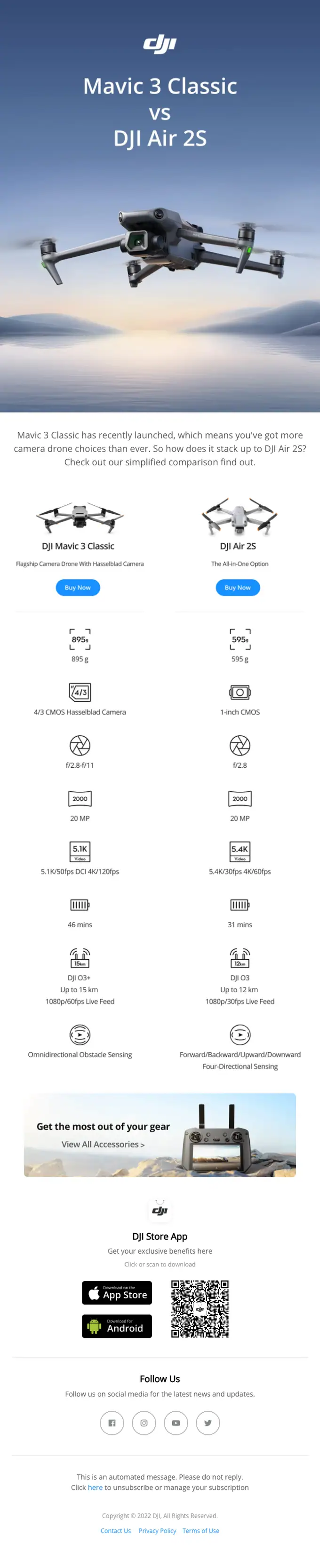 DJI product launch email, full length