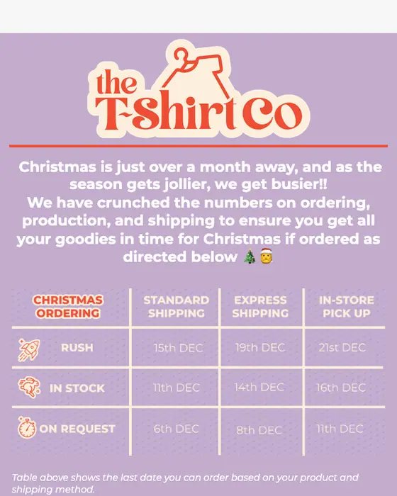 The T-Shirt Co seasonal email