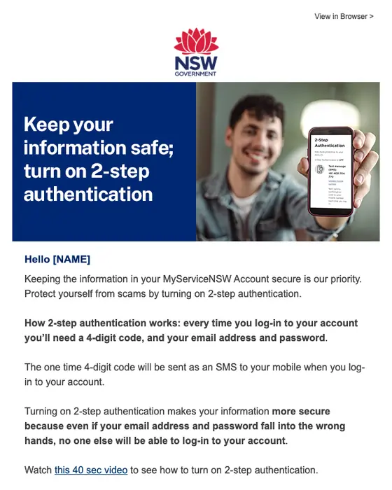 Service NSW security alert email
