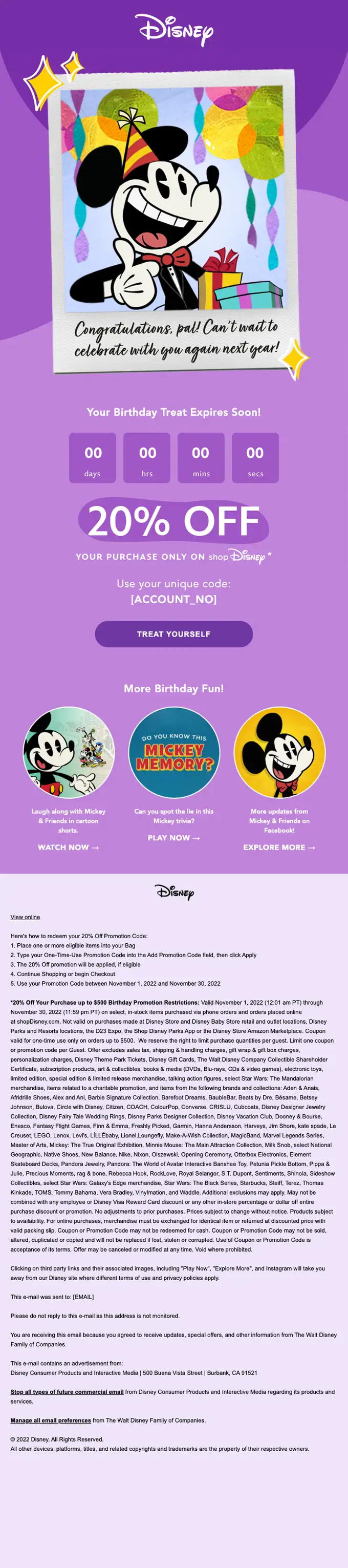 My Disney expiration notice email, full length
