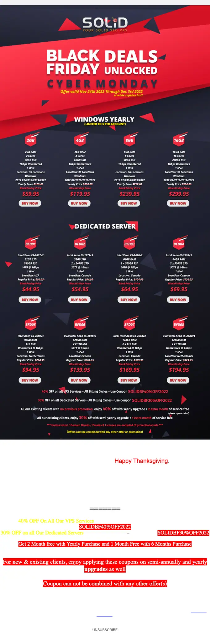 SolidSeoVPS promotional email, full length