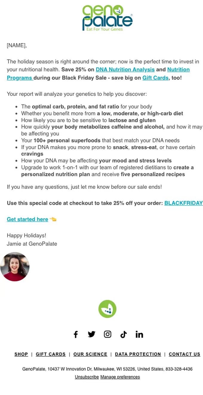 GenoPalate sale email, full length