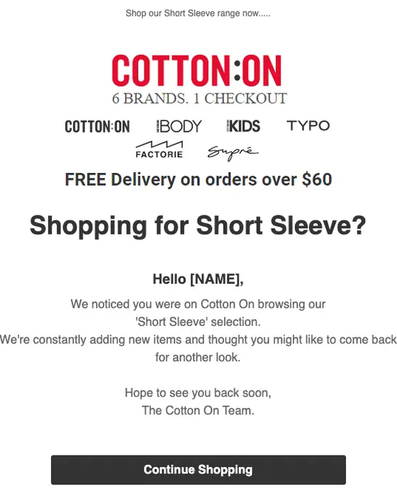 Cotton On abandoned cart email