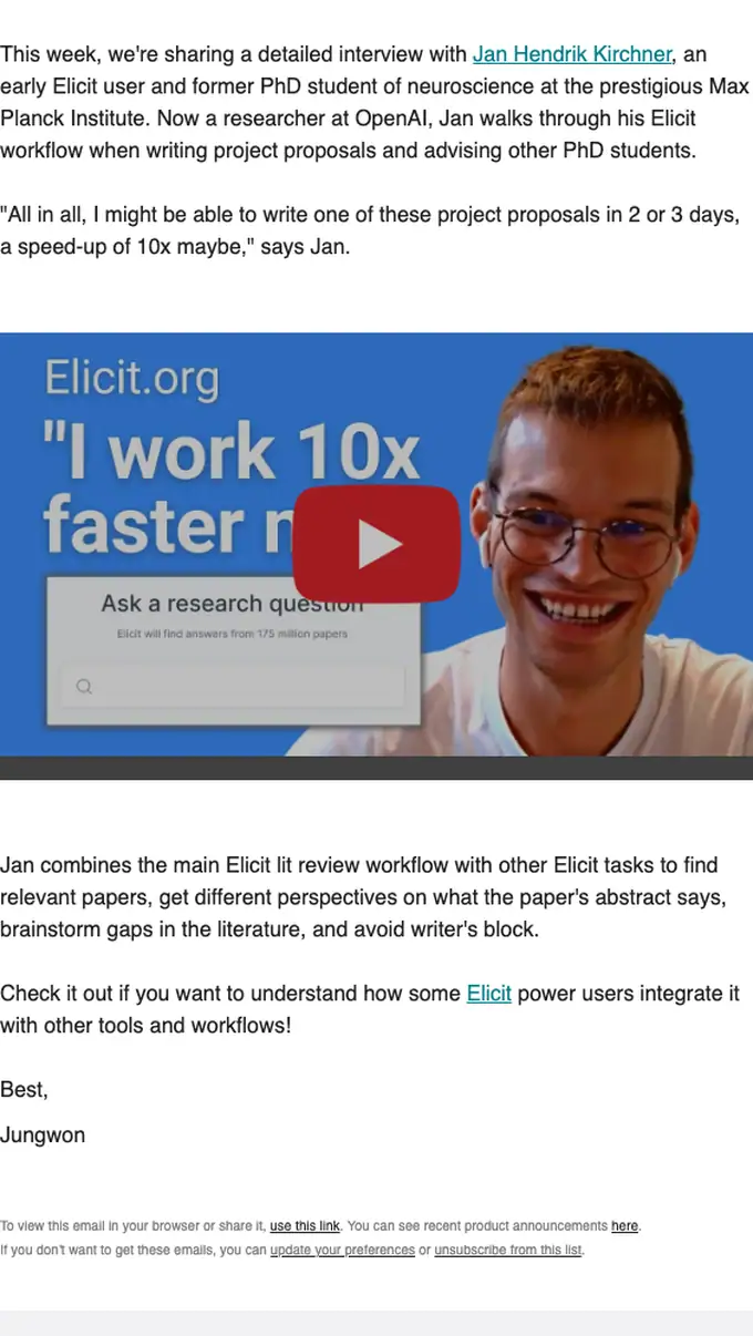 Elicit newsletter email, full length