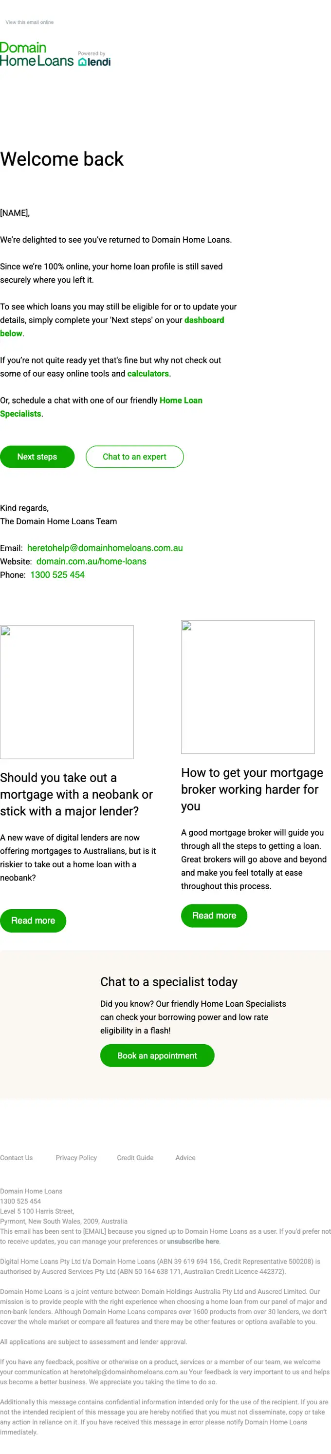 Domain Home Loans re engagement email, full length