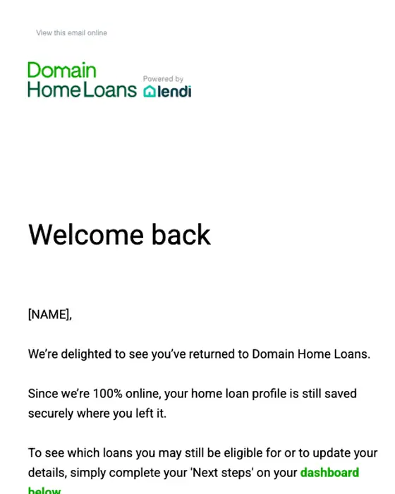 Domain Home Loans re engagement email