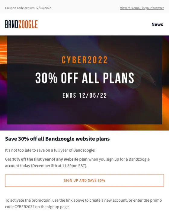 Bandzoogle discount offer email