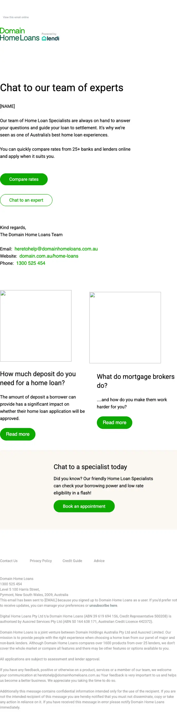 Domain Home Loans re engagement email, full length