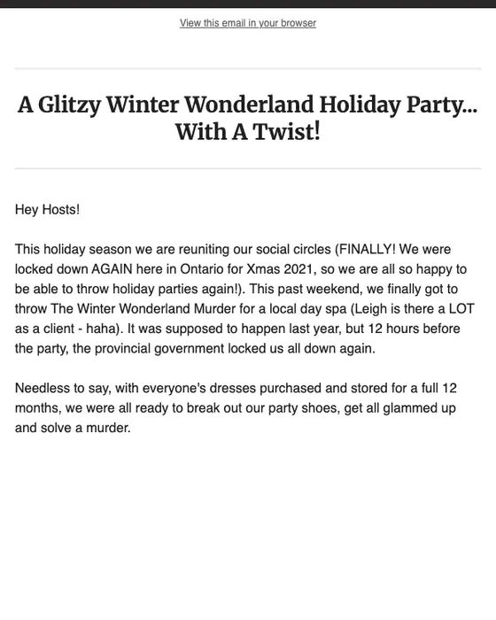 Shot In The Dark Mysteries Murder Mystery Games promotional email