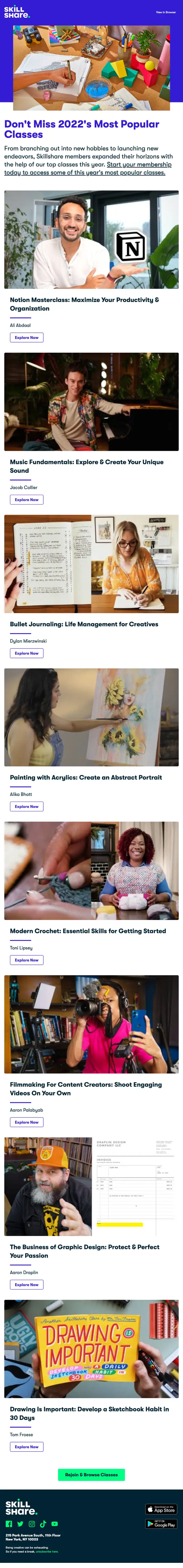 Skillshare promotional email, full length