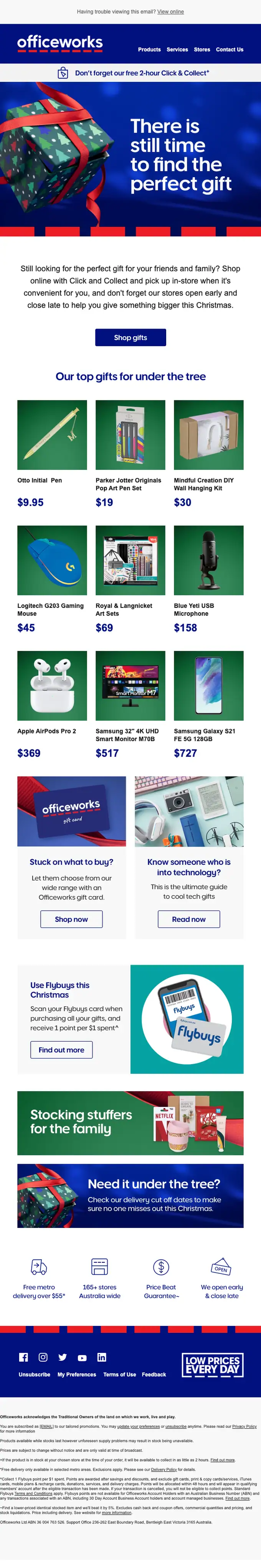 Officeworks promotional email, full length