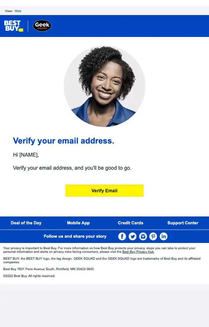 Best Buy email verification email, full length
