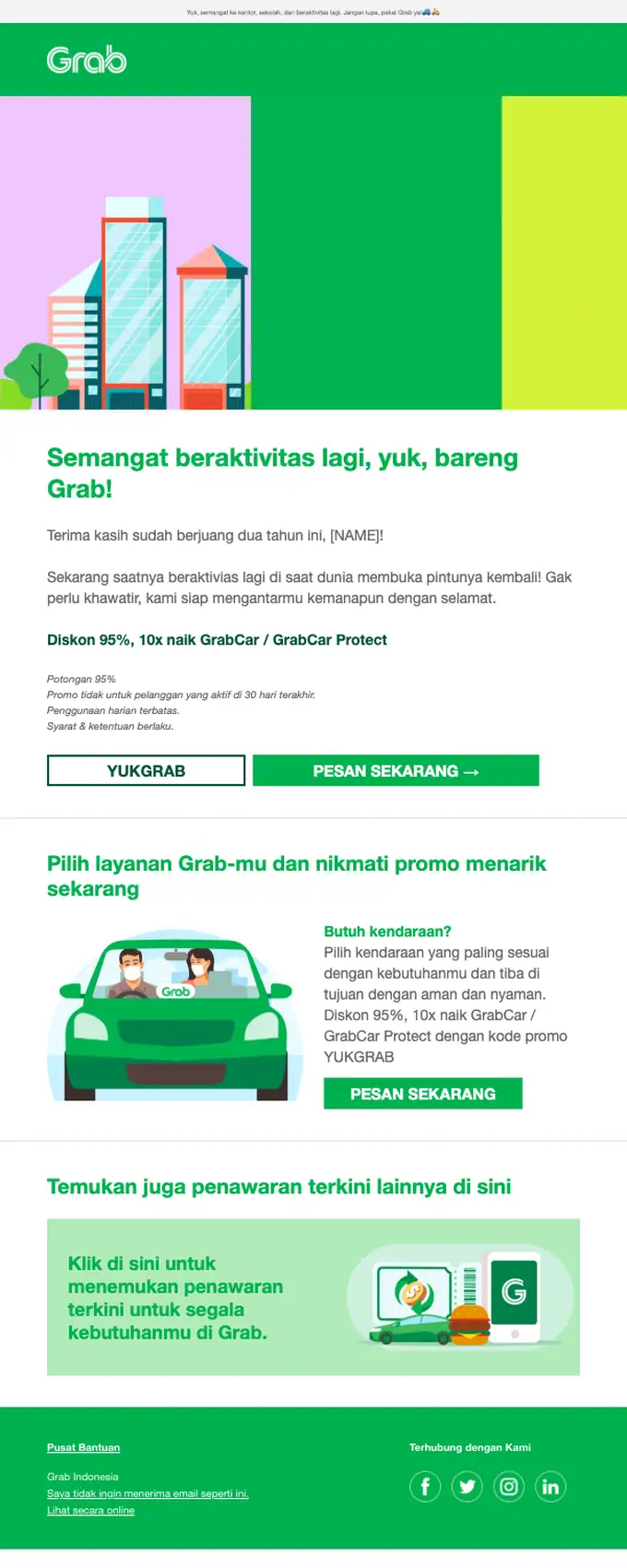 Grab Indonesia promotional email, full length