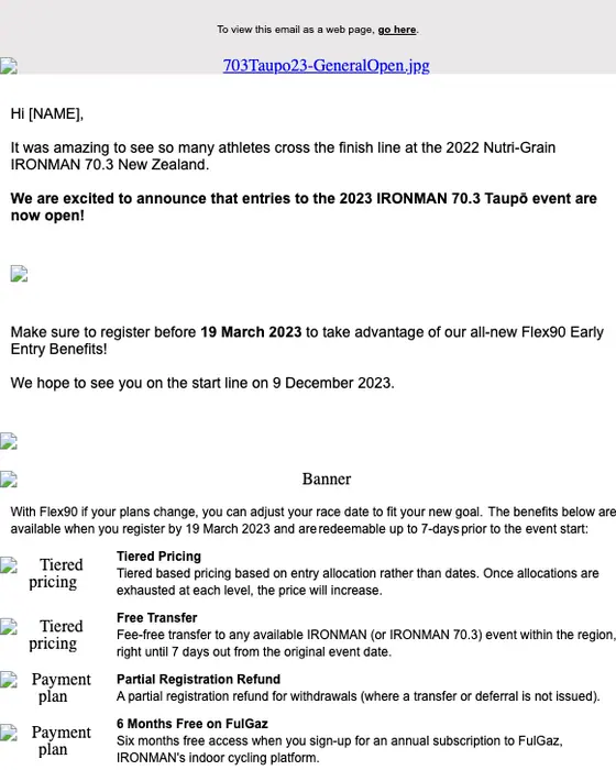 IRONMAN 70.3 Taupo promotional email