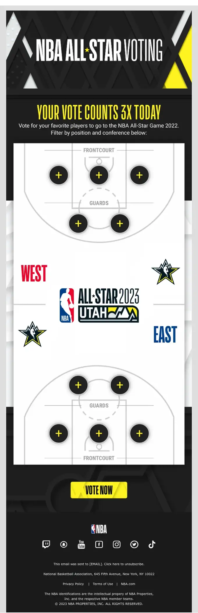 NBA promotional email, full length