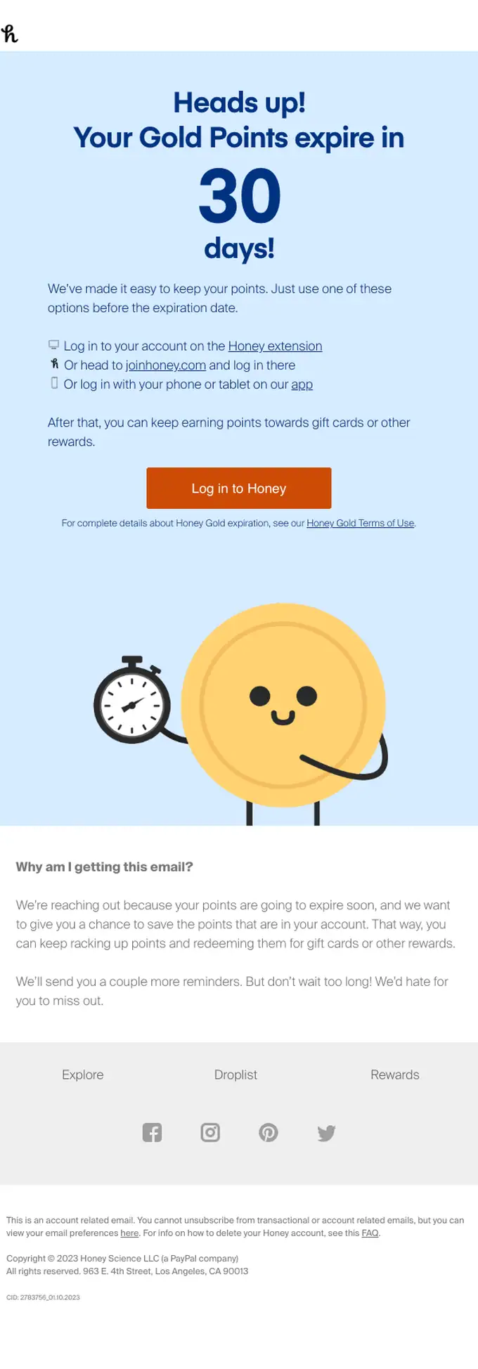 Honey expiration notice email, full length