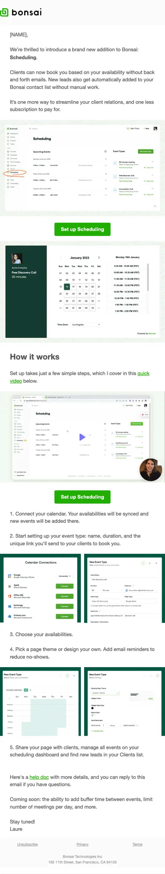 Bonsai product launch email, full length