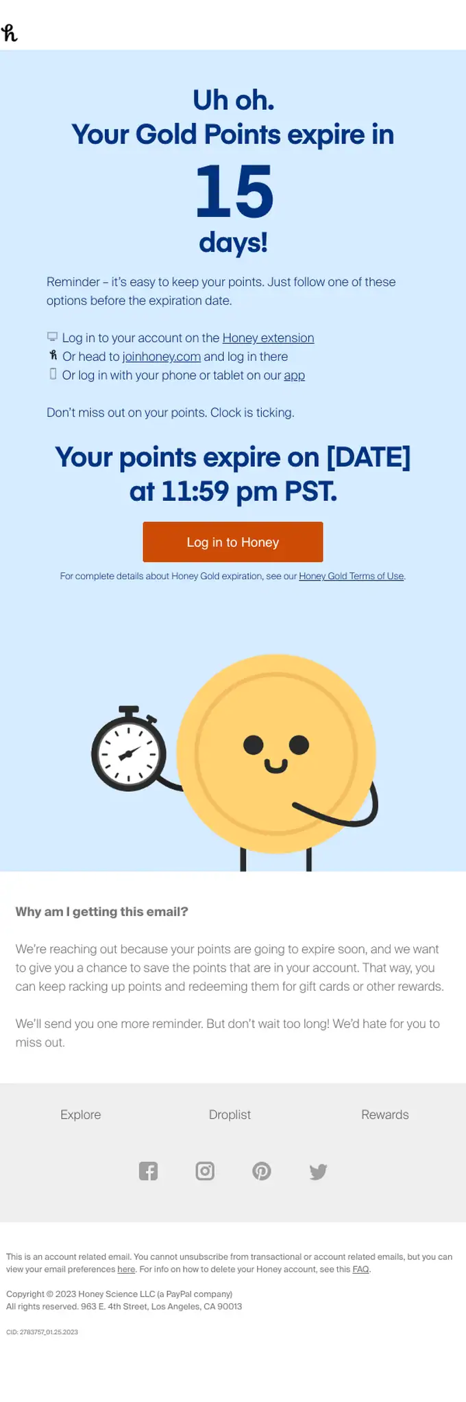 Honey expiration notice email, full length