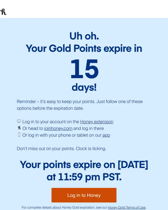 Honey expiration notice email