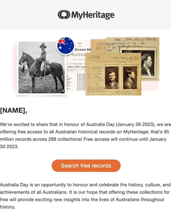 MyHeritage promotional email