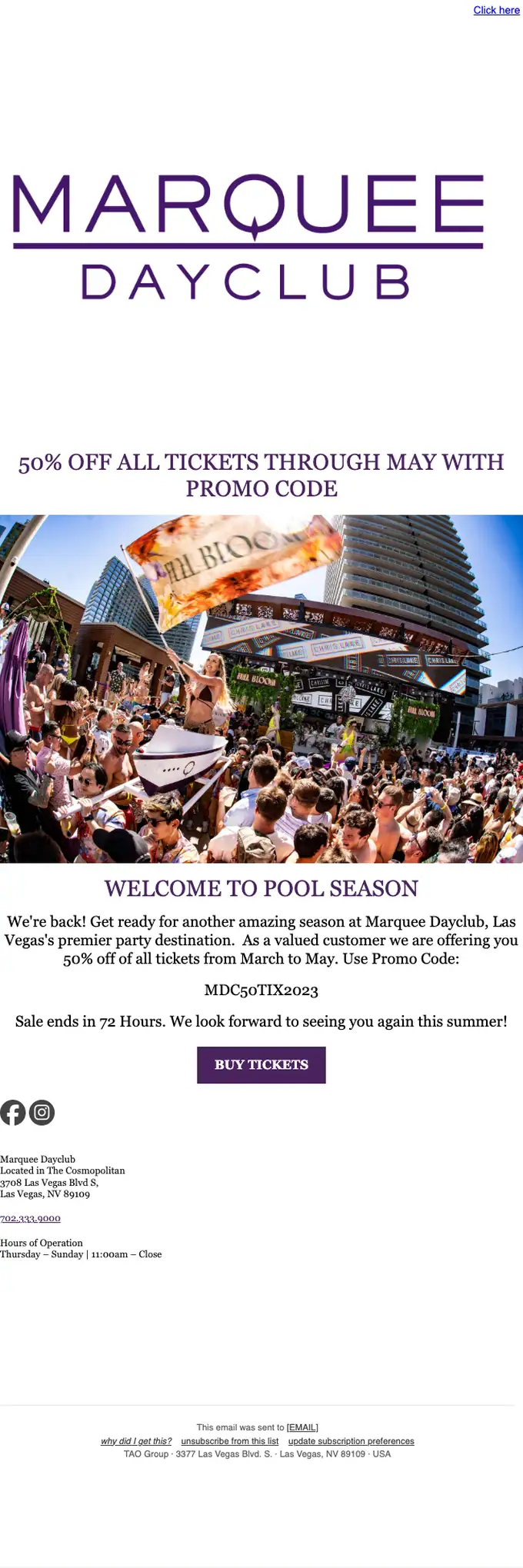 Marquee Dayclub promotional email, full length