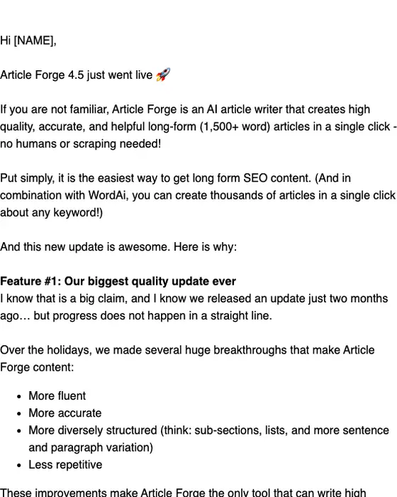 WordAi product launch email