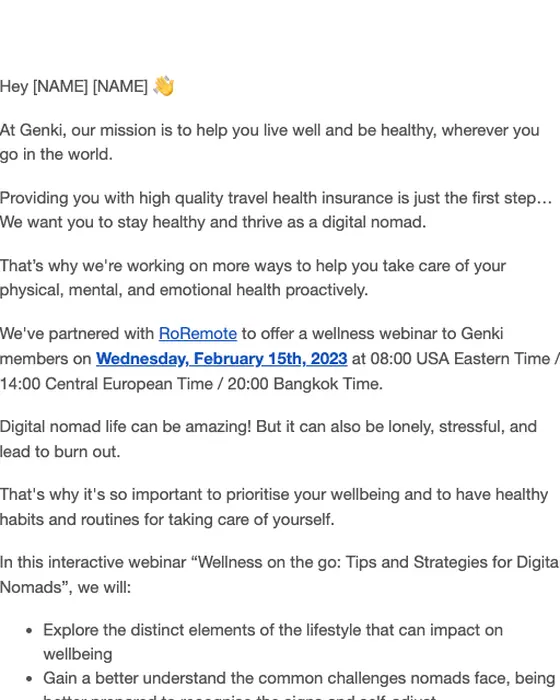 Genki webinar email