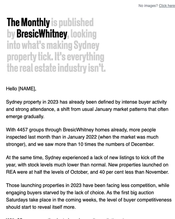 BresicWhitney newsletter email: Buyers flock to Sydney property, what next for 2023?