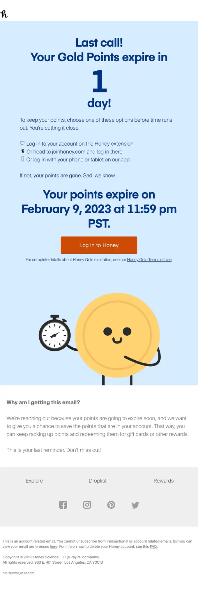 Honey expiration notice email, full length