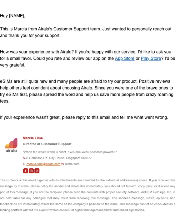 Airalo survey email
