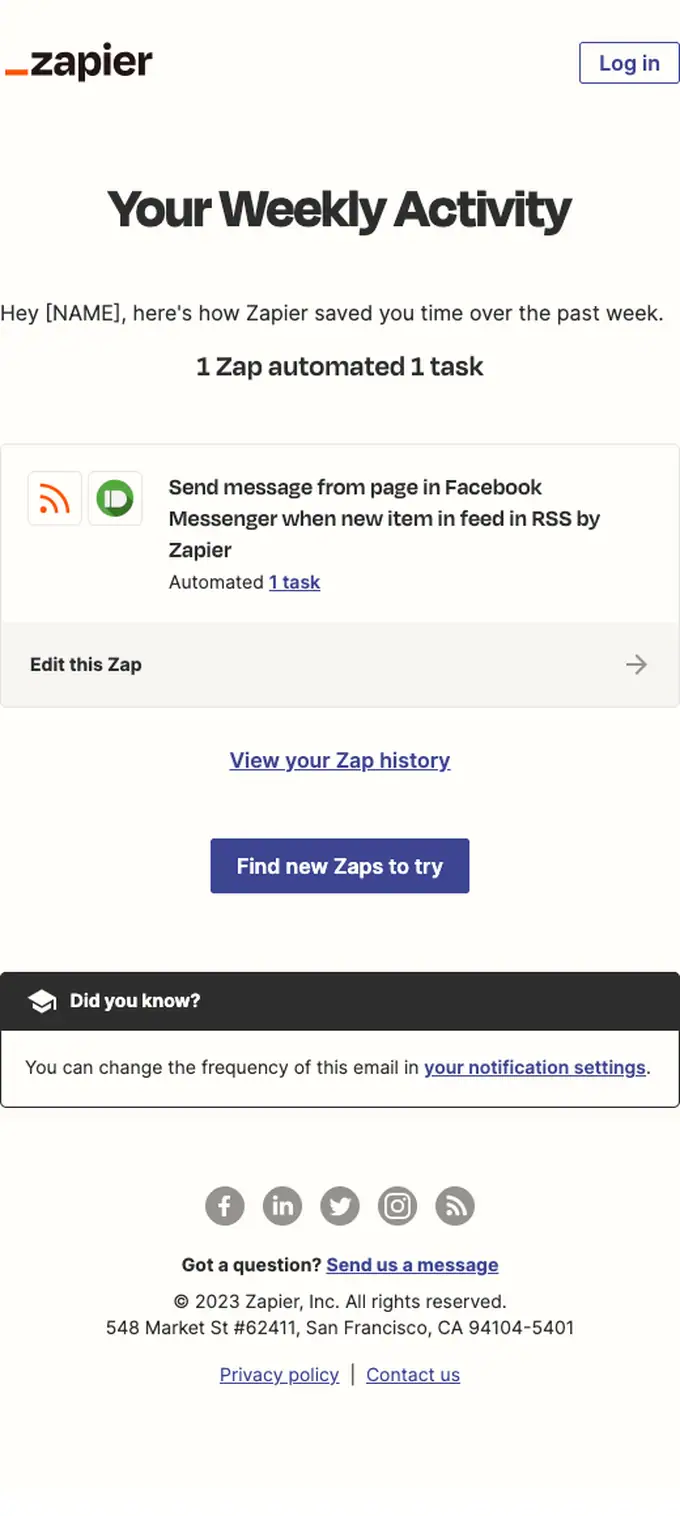 Zapier digest email, full length