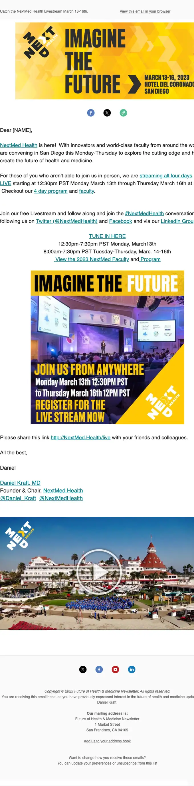NextMed Health event invite email, full length