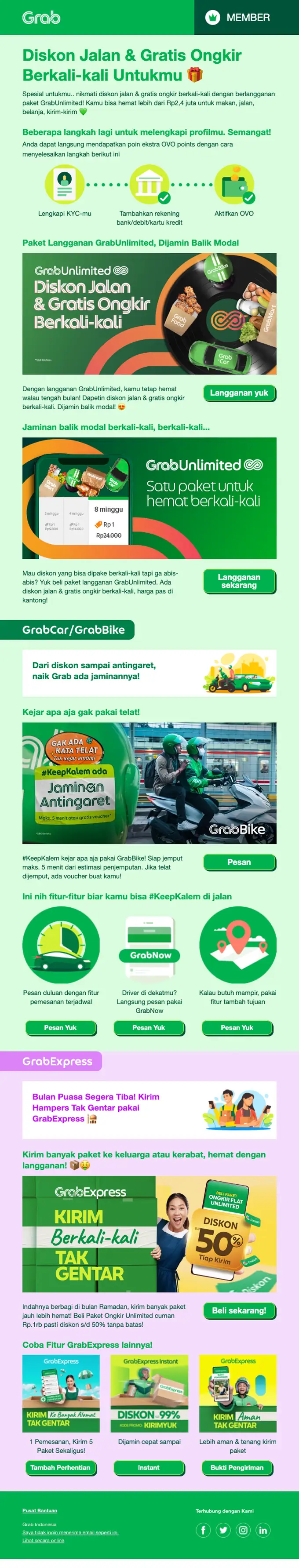 Grab Indonesia promotional email, full length