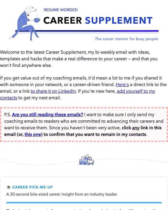 Career Supplement (by Resume Worded) newsletter email