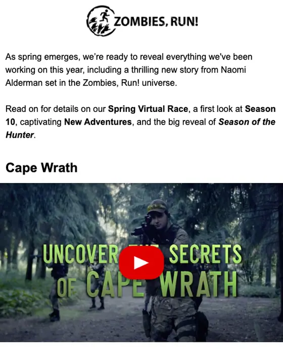 Zombies, Run! promotional email