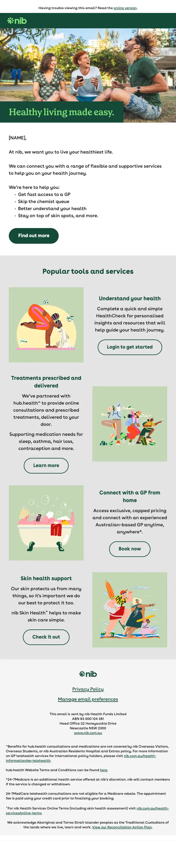 nib Insurance promotional email, full length