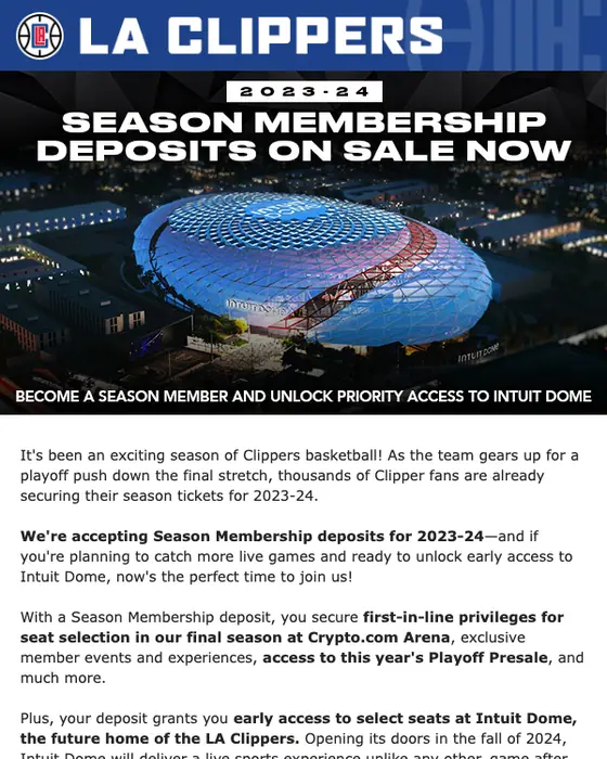 LA Clippers promotional email
