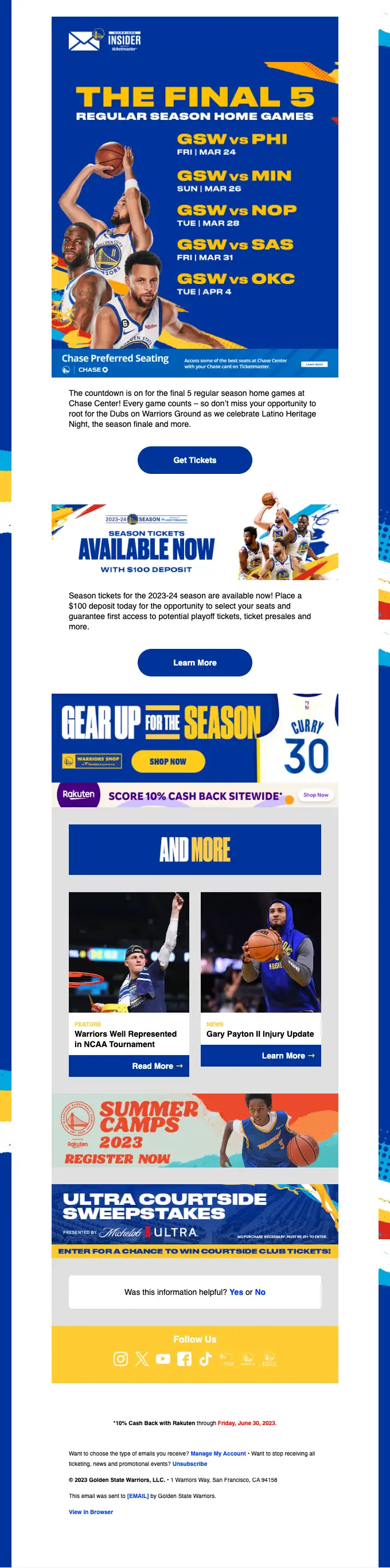 Golden State Warriors promotional email, full length