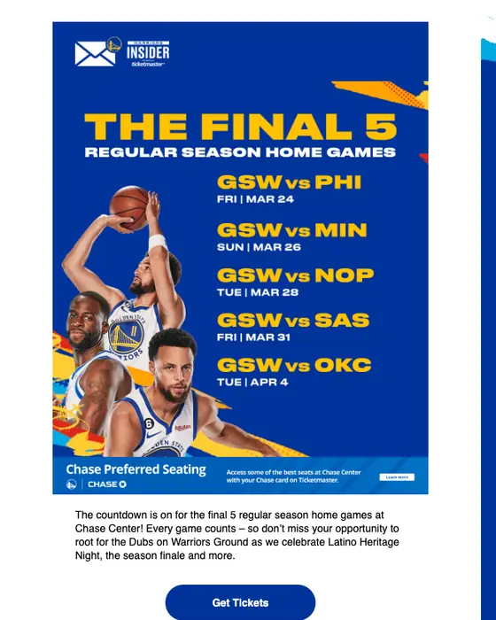 Golden State Warriors promotional email