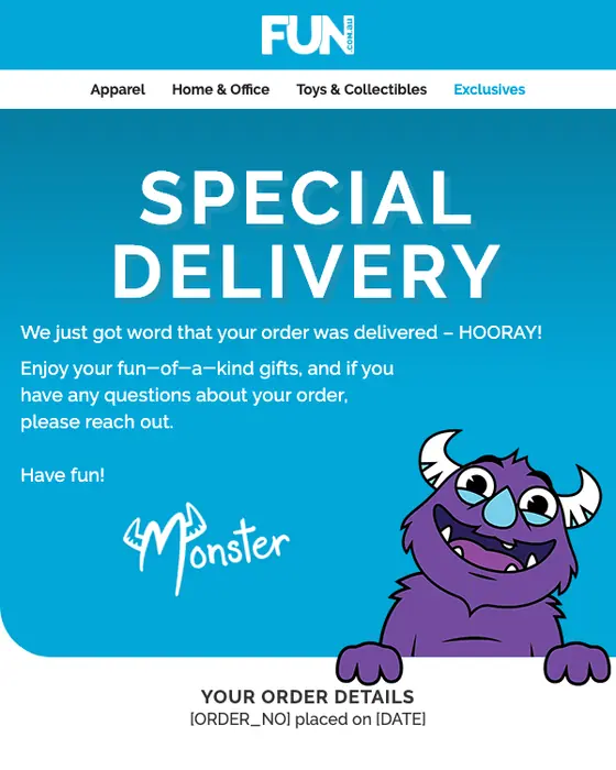 Fun.com.au delivery email