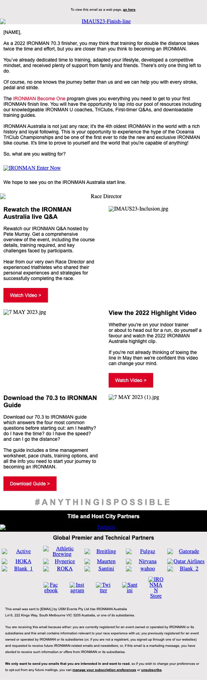 IRONMAN Australia promotional email, full length
