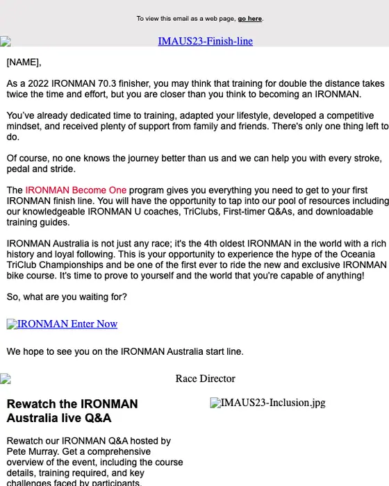 IRONMAN Australia promotional email