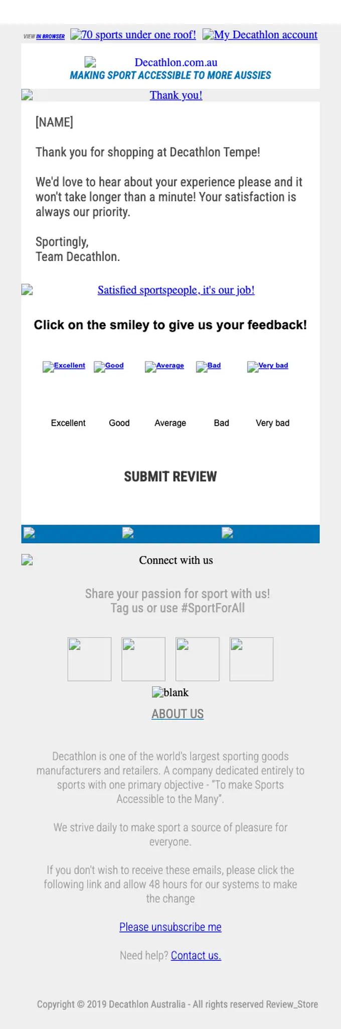 DECATHLON thank you email, full length