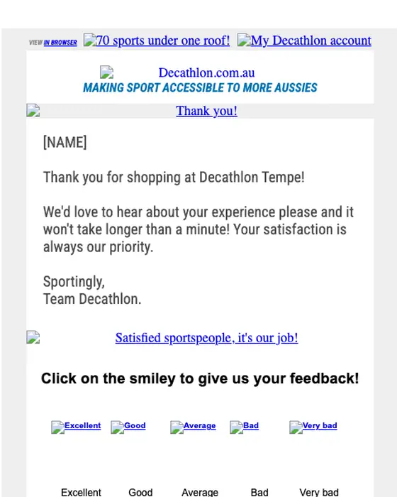 DECATHLON thank you email
