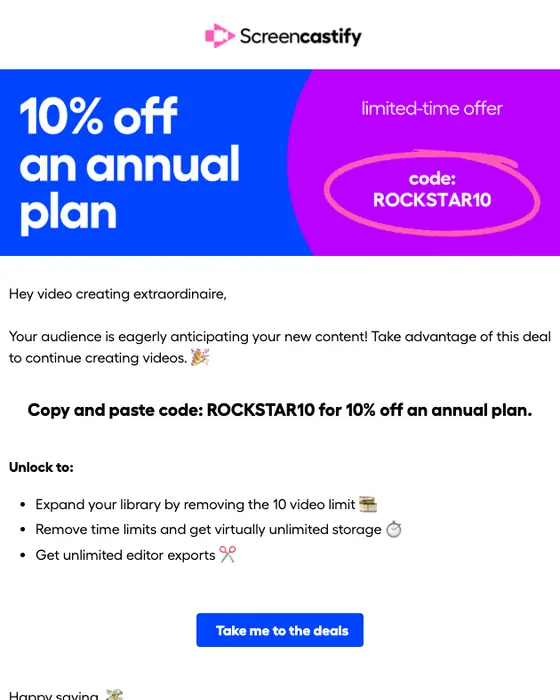 Screencastify discount offer email