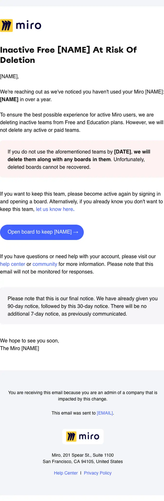 Miro expiration notice email, full length